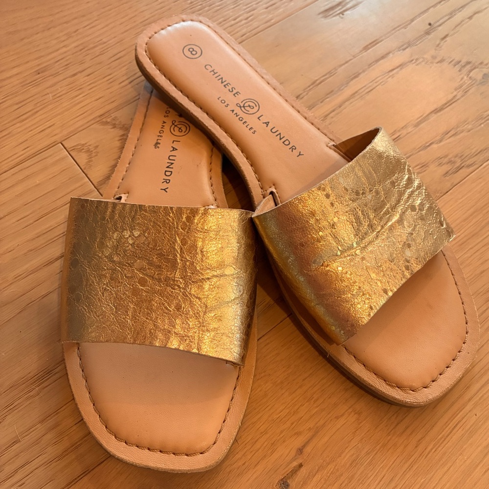 Chinese Laundry Metallic Gold Slide Sandals